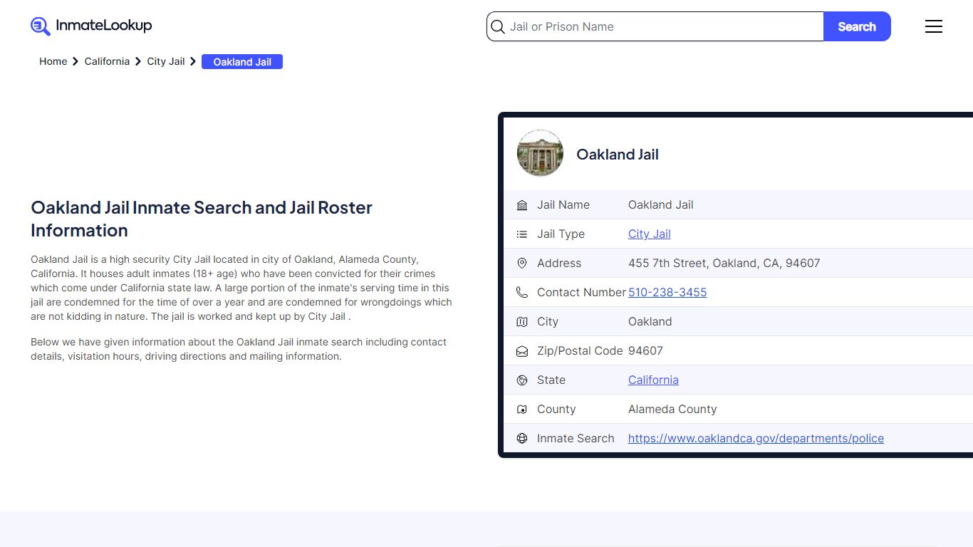Oakland Jail Inmate Search - Oakland California - Inmate Lookup