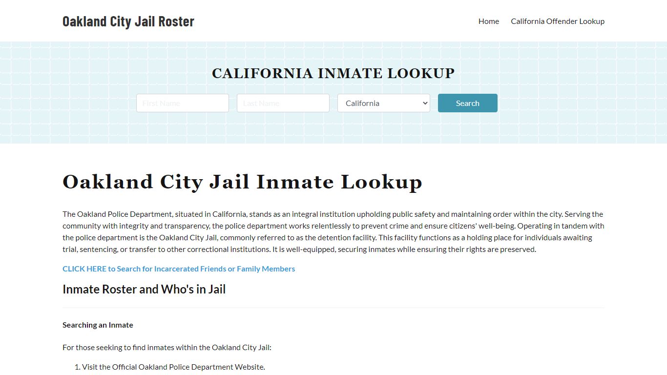Oakland Police Department & City Jail, CA Inmate Roster, Arrests, Mugshots